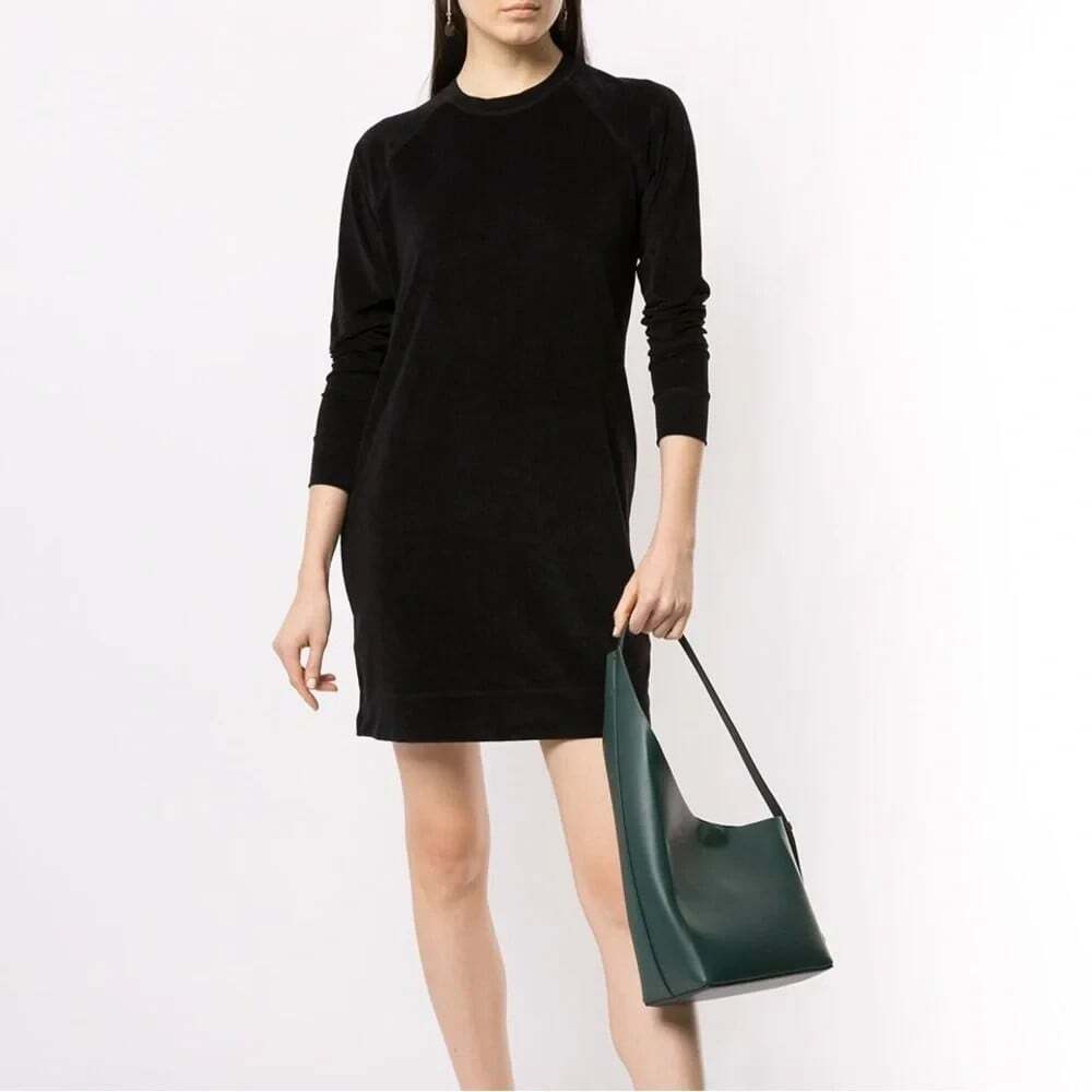 James Perse Japanese Velvet Sweat Dress Black Long Sleeve Size 2 Medium